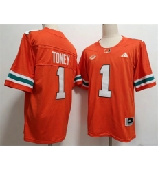 Men Miami Hurricanes  1 Malachi Toney Orange Stitched Football Jersey