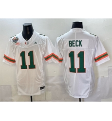 Men Miami Hurricanes  11 Carson Beck White F U S E  2026 Fiesta Bowl Champions Patch Stitched Football Jersey