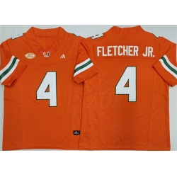 Men Miami Hurricanes 4 Mark Fletcher Jr  Orange F U S E  2026 Stitched Football Jersey