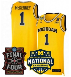 Men Michigan Wolverines 1 Trey McKenney Yellow 2025 26 Final Four National Champions Patch Stitched Basketball Jersey Men Michigan Wolverines 1 Trey McKenney Yellow 2025 26 Final Four National Champions Patch Stitched Basketball Jersey