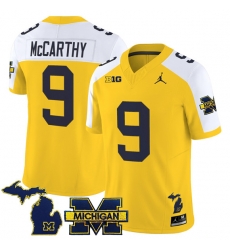 Men Michigan Wolverines  9 J J  McCarthy Maize Alternate F U S E  2025 Vapor Limited Stitched Football Jersey
