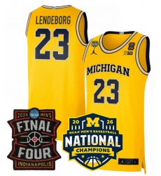 Men Michigan Wolverines  Yaxel Lendeborg Yellow 2025 26 Final Four   National Champions Patch Stitched Basketball Jersey