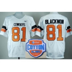 Oklahoma State Cowboys 81 Justin Blackmon White Pro Combat College Football NCAA Jerseys 2014 AT & T Cotton Bowl Game Patch