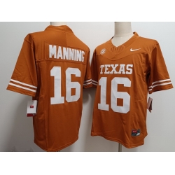 Men Texas Longhorns 16 Arch Manning Orange F U S E Stitched Jersey