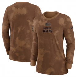 Women Baltimore Ravens Brown 2023 Salute To Service Long Sleeve T Shirt