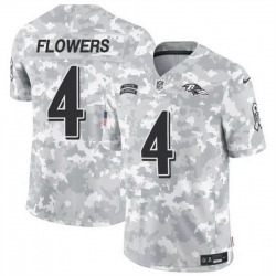 Men Baltimore Ravens 4 Zay Flowers 2024 F U S E Arctic Camo Salute To Service Limited Stitched Football Jersey