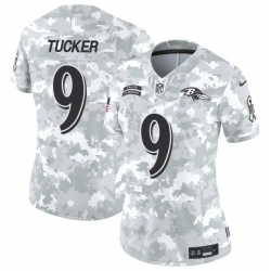 Women Baltimore Ravens 9 Justin Tucker 2024 F U S E Arctic Camo Salute To Service Limited Stitched Football Jersey