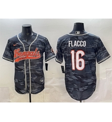 Men Cincinnati Bengals 16 Joe Flacco Grey Camo With Patch Cool Base Stitched Baseball Jersey