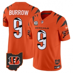 Men Cincinnati Bengals 9 Joe Burrow Orange F U S E  With 4 Star C Patch Special Vapor Untouchable Limited Stitched Football Jersey