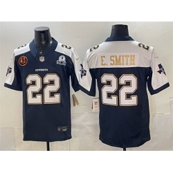 Men Dallas Cowboys 22 Emmitt Smith Navy F U S E  With John Madden Patch  26 Established In 1960 Patch Thanksgiving Vapor Limited Stitched Football Jersey