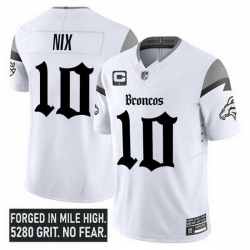 Men Denver Broncos 10 Bo Nix White 2025 F U S E  With 1 Star C Patch Gothic Mile High Shadows Edition Vapor Limited Stitched Football Jersey