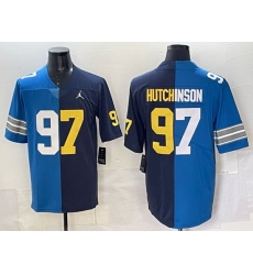 Men Detroit Lions X Wolverines 97 Aidan Hutchinson Blue Navy Split Vapor Limited Stitched Jersey Men Detroit Lions X Wolverines 97 Aidan Hutchinson Blue Navy Split Vapor Limited Stitched Jersey