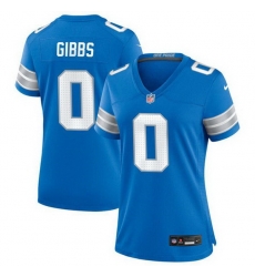 Women Detroit Lions 0 Jahymr Gibbs Blue Stitched Game Jersey