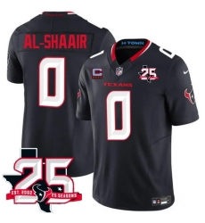 Men Houston Texans 0 Azeez Al Shaair Navy 2nd Alternate 2026 With 25th Anniversary Patch And 4 Star C Patch F U S E Vapor Limited Stitched Football Jerse Men Houston Texans 0 Azeez Al Shaair Navy 2nd Alternate 2026 With 25th Anniversary Patch And 4 Star C Patch F U S E Vapor Limited Stitched Football Jerse