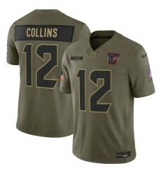 Men Houston Texans 12 Nico Collins Olive 2025 F U S E  Salute to Service Limited Stitched Football Jersey Men Houston Texans 12 Nico Collins Olive 2025 F U S E  Salute to Service Limited Stitched Football Jersey