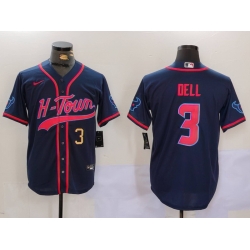 Men Houston Texans 3 Tank Dell Navy With Patch Cool Base Stitched Baseball Jersey 1