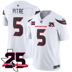 Men Houston Texans  5 Jalen Pitre White 2026 With 25th Anniversary Patch And 2 Star C Patch F U S E  Vapor Limited Stitched Football Jersey