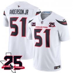 Men Houston Texans  51 Will Anderson Jr White 2026 With 25th Anniversary Patch And 4 Star C Patch F U S E  Vapor Limited Stitched Football Jersey