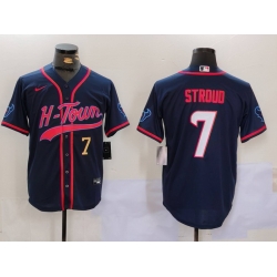 Men Houston Texans 7 C J  Stroud Navy With Patch Cool Base Stitched Baseball Jersey 1