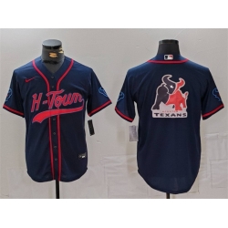 Men Houston Texans Team Big Logo Navy With Patch Cool Base Stitched Baseball Jersey