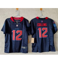 Women Houston Texans 12 Nico Collins White 2024 F U S E Vapor Stitched Jersey  