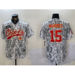 Men Kansas City Chiefs 15 Patrick Mahomes 2024 Arctic Camo Salute To Service Stitched Baseball Jersey 3