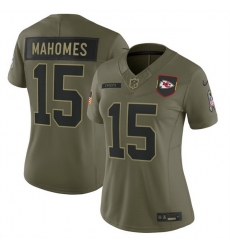 Women Kansas City Chiefs 15 Patrick Mahomes Olive 2025 Salute to Service Limited Stitched Football Jersey Women Kansas City Chiefs 15 Patrick Mahomes Olive 2025 Salute to Service Limited Stitched Football Jersey