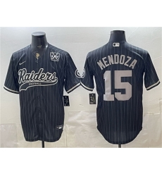 Men Las Vegas Raiders  15 Fernando Mendoza Black 65th Anniversary Patch Cool Base Stitched Baseball Jersey