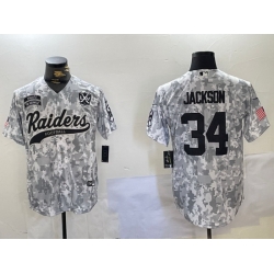 Men Las Vegas Raiders 34 Bo Jackson 2024 Arctic Camo Salute To Service Stitched Baseball Jersey 2