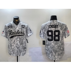 Men Las Vegas Raiders 98 Maxx Crosby 2024 Arctic Camo Salute To Service Stitched Baseball Jersey 2