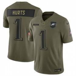 Men Philadelphia Eagles 1 Jalen Hurts Olive 2025 Salute to Service Limited Stitched Football Jersey Men Philadelphia Eagles 1 Jalen Hurts Olive 2025 Salute to Service Limited Stitched Football Jersey