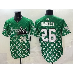Men Philadelphia Eagles 26 Saquon Barkley Green With Patch Limited Stitched Baseball Jersey