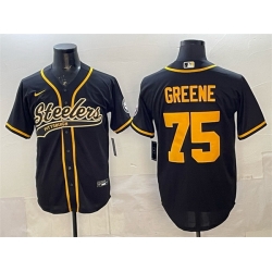 Men Pittsburgh Steelers 75 Joe Greene Black With Patch Cool Base Stitched Baseball Jersey