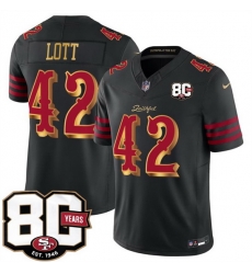 Men San Francisco 49ers  42 Ronnie Lott Black 80th Anniversary Patch  Rivalries  2026 F U S E  Vapor Untouchabl Limited Stitched Football Jersey