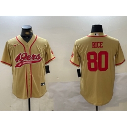 Men San Francisco 49ers 80 Jerry Rice Gold With Patch Cool Base Stitched Baseball Jersey 1