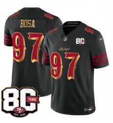 Men San Francisco 49ers  97 Nick Bosa Black 80th Anniversary Patch  Rivalries  2026 F U S E  Vapor Untouchabl Limited Stitched Football Jersey