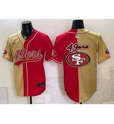 Men San Francisco 49ers Team Big Logo Gold Red Split Stitched Jersey 001 Men San Francisco 49ers Team Big Logo Gold Red Split Stitched Jersey 001