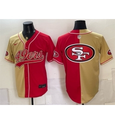 Men San Francisco 49ers Team Big Logo Gold Red Split Stitched Jersey 003 Men San Francisco 49ers Team Big Logo Gold Red Split Stitched Jersey 003