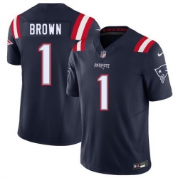 Men New England Patriots  1 A J  Brown Navy 2026 F U S E  Vapor Limited Stitched Football Jersey