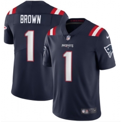 Men New England Patriots  1 A J  Brown Navy 2026 Vapor Limited Stitched Football Jersey