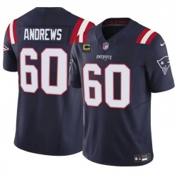 Men New England Patriots 60 David Andrews Navy 2023 F U S E  With 4 Star C Patch Vapor Limited Stitched Football Jersey