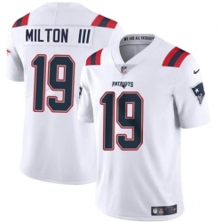 Youth New England Patriots 19 Joe Milton III White 2024 Vapor Limited Stitched Football Jersey