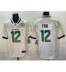 Men Seattle Seahawks  12 Fan White 2025 F U S E   Rivalries  NFC West Champions Patch Vapor Untouchable Limited Stitched Football Jersey