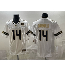 Men Seattle Seahawks 14 Sam Darnold White Gold 2025 F U S E 50th Season Patch Vapor Limited Stitched Football Jersey Men Seattle Seahawks 14 Sam Darnold White Gold 2025 F U S E 50th Season Patch Vapor Limited Stitched Football Jersey