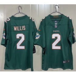 Men Miami Dolphins  2 Malik Willis Aqua 2026 Vapor Limited Stitched Football Jersey