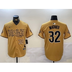 Men New Orleans Saints 32 Tyrann Mathieu yellow Cool Base Stitched Baseball Jersey 3