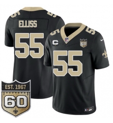 Men New Orleans Saints  55 Kaden Elliss Black 2026 F U S E With 1 Star C Patch And 60th Anniversary Patch Vapor Limited Football Stitched Jersey