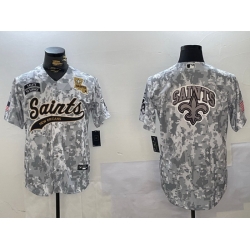 Men New Orleans Saints Team Big Logo 2024 Arctic Camo Salute To Service Stitched Baseball Jersey 7