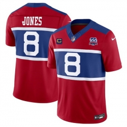 Men New York Giants 8 Daniel Jones Red 2024 F U S E  Alternate With 4 Star C Patch 100TH Season Patch Vapor Untouchable Limited Stitched Jersey