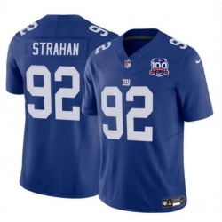 Men New York Giants 92 Michael Strahan Blue 2024 F U S E  100TH Season Patch Vapor Untouchable Limited Stitched Jersey